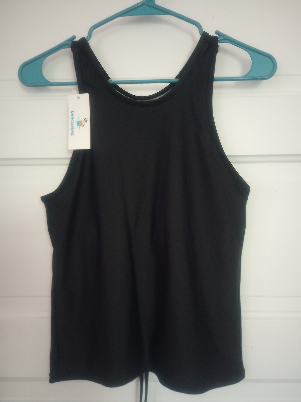 Black Racerback Tankini Top with Drawstring Front - Picture 5 of 5